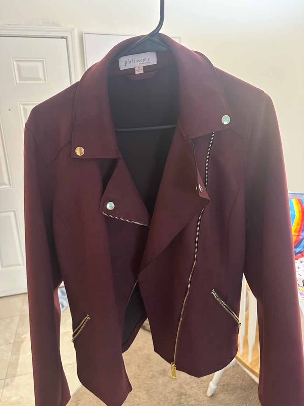 Philosophy Wine Burgundy Moto Jacket with Gold Hardware